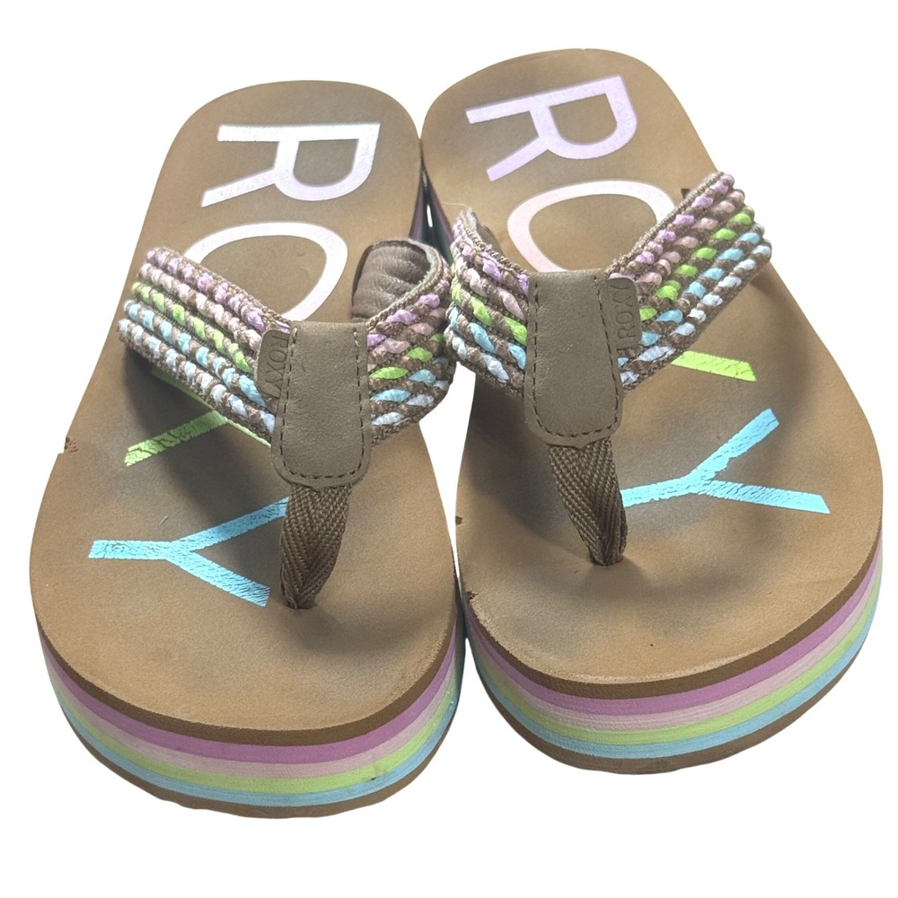 Roxy Womens Platform Flip Flops Rainbow Striped Chunky Sandals Size 5 Brown
